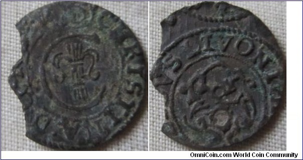 a nice example of a Riga Solidus of Christina, however the date is off the edge.