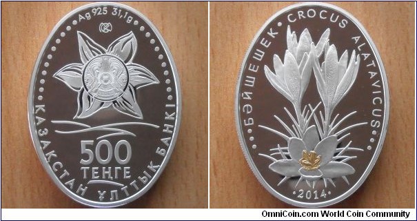 500 Tenge - Crocus - 31.1 g 0.925 silver Proof - mintage 3,000