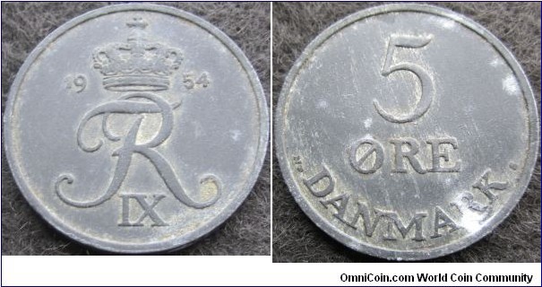 30Zn Frederik IX 5 øre struck in zinc. (JM23)