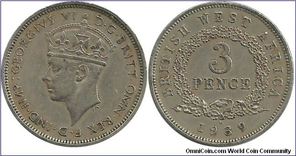BWestAfrica 3 Pence 1939H