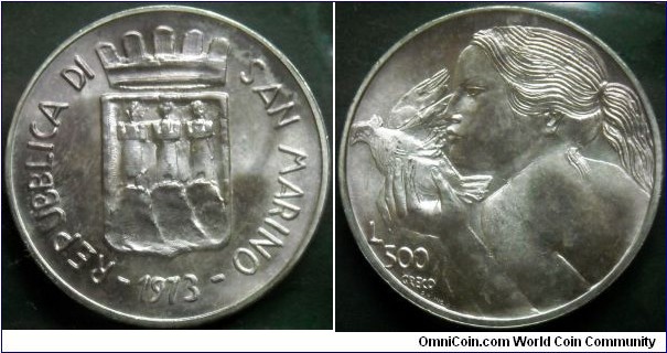 San Marino 500 lire.
1973, Ag 835.