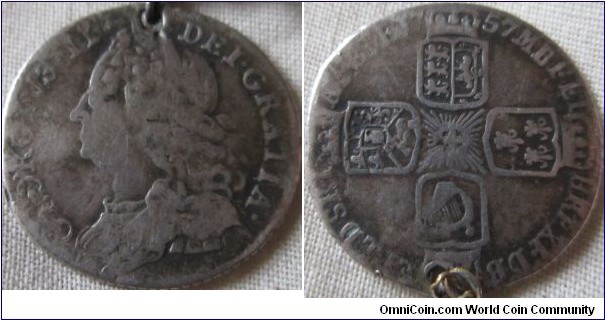 1757 sixpence, fine detailed, on a chain though