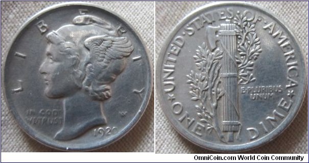 1920 dime VF