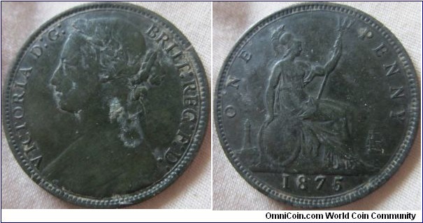 1875 penny, dug up however VF details