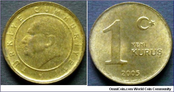 Turkey 1 new kurus.
2005, Brass.