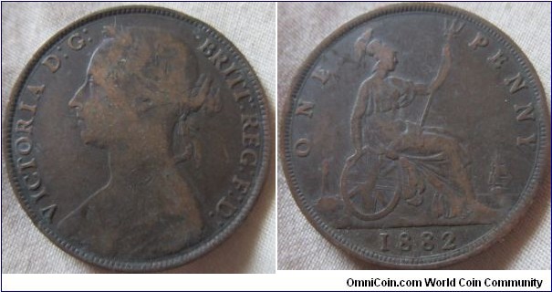 1882 H penny in near fine