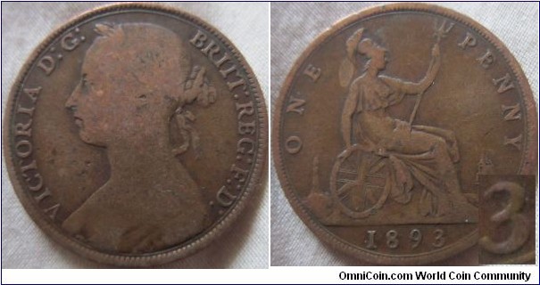 1893/2 penny fair grade