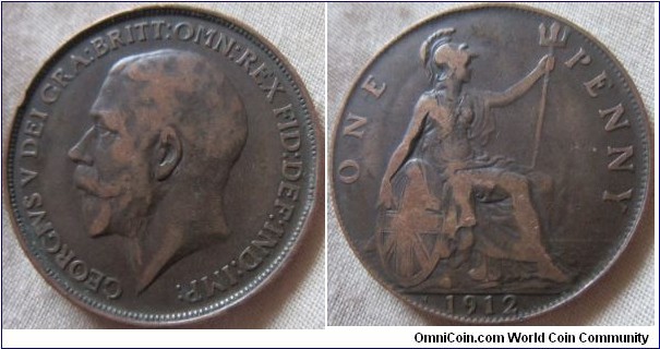 1912 H penny, fine grade