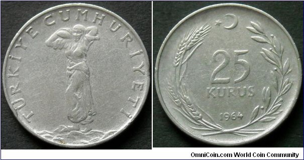 Turkey 25 kurus.
1964, Stainless steel.