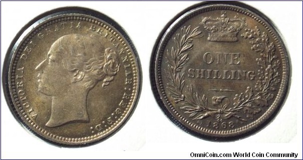 1868 Shilling. Victoria. 3rd Head . Oak and Laurel rev.