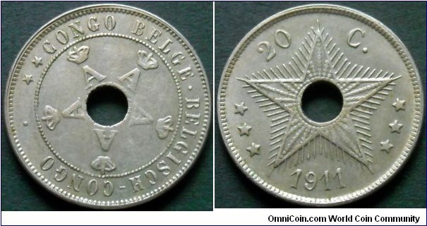 Belgian Congo 20 centimes.
1911