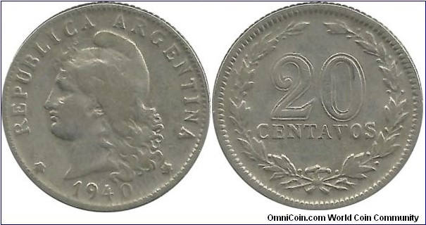 Argentina 20 Centavos 1940