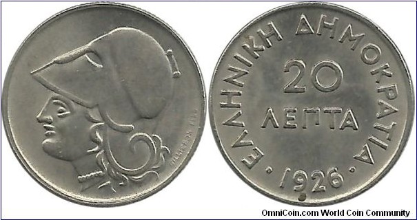 Greece 20 Lepta 1926