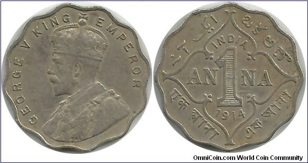 India-British 1 Anna 1914