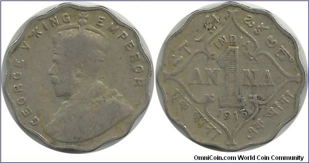 India-British 1 Anna 1915