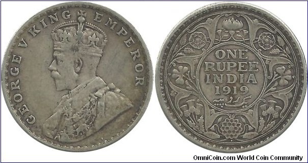 India-British 1 Rupee 1919(B)