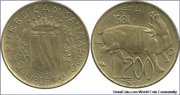 SanMarino 200 Lire 1981-FAO