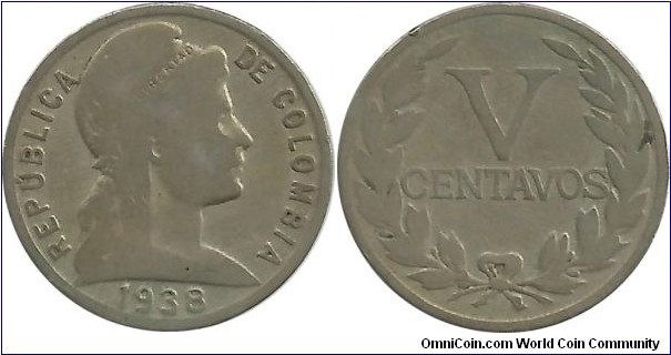 Colombia 5 Centavos 1938