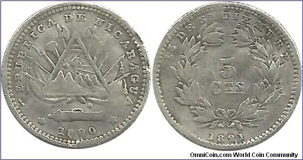 Nicaragua 5 Centavos 1880