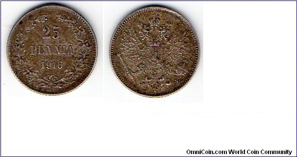 Grand Duchy of Finland 25 Pennia Nicholas II