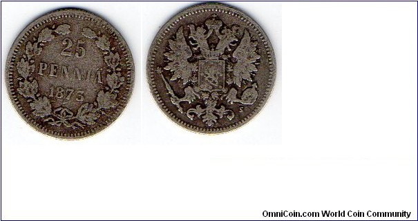 Grand Duchy of Finland 25 Pennia Alexander II