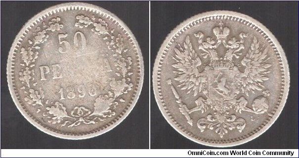 Grand Duchy of Finland 50 Pennia Alexander III