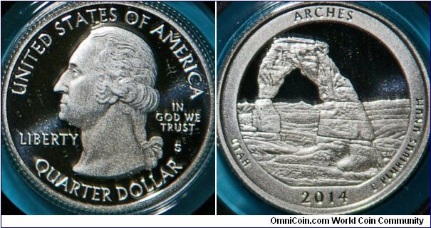  Arches National Park, Utah, quarter. Showing Delicate Arch and the La Sal Mountains. 