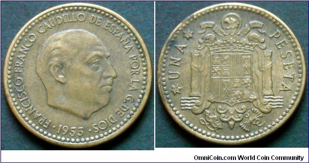 Spain 1 peseta.
1953 (1954)