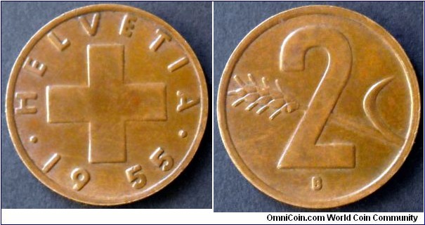 Switzerland 2 rappen.
1955