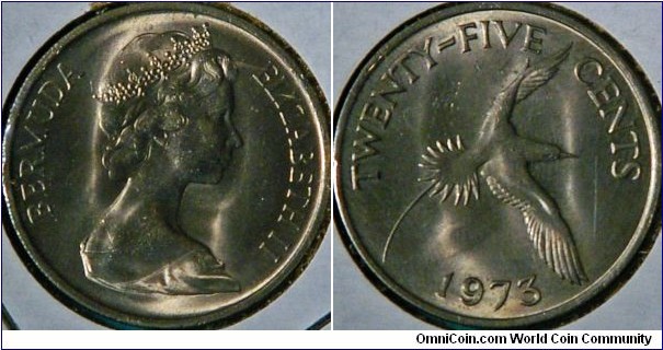 25 cents, with the White-tailed Tropicbird (or Longtail), 24 mm, Cu-Ni. Uncirculated version of a coin I loaded earlier.