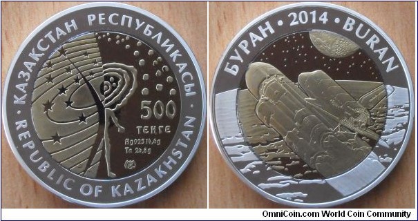 500 Tenge - Buran - 41.4 g (14.6 g 0.925 silver Proof + 26.8 g Tantalum) - mintage 3,000