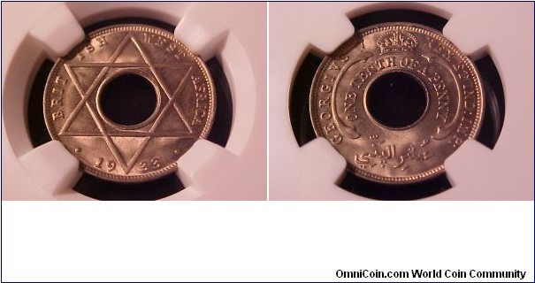 KM-7б 1933 British West Africa, Royal mint (no mint mark); copper-nickel, plain edge; NGC graded MS 66.