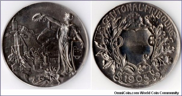 Fribourg 1905 - Cantonal  Shooting medal in silver