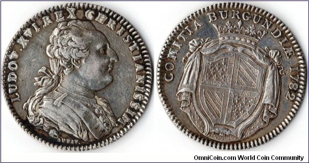 silver jeton struck for the Burgundian Parliament in 1782.