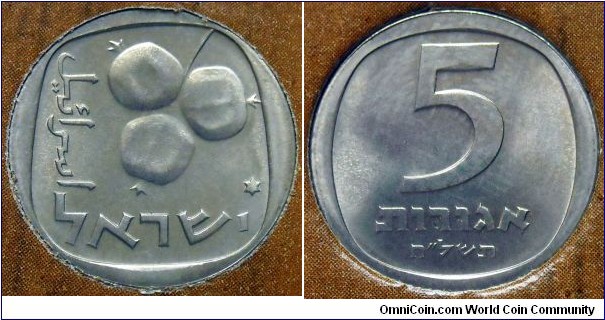 Israel 5 agorot from the official mint set commemorating 30th Anniversary of Israel.
Mintage: 57.072 pieces.
