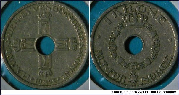 1 Krone, with hole in middle, Cu-Ni, 25 mm