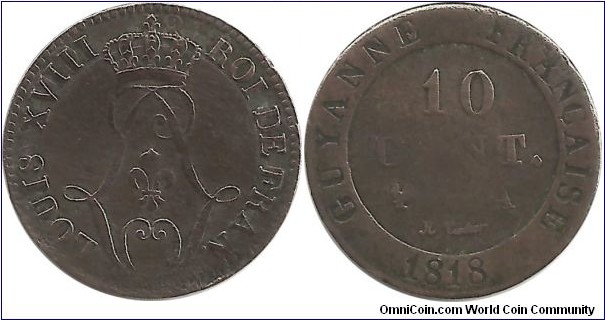 Guyanne Française 10 Centimes 1818