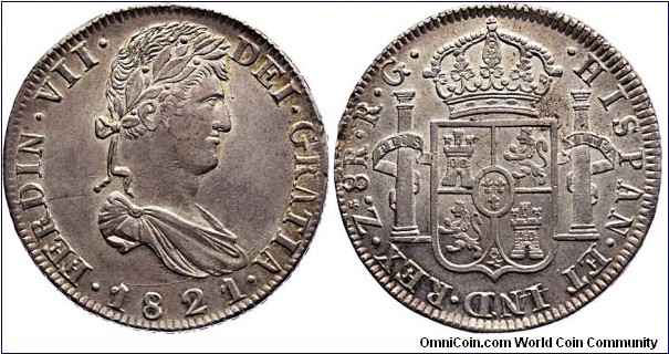 Zacatecas 8 Reales,  Assayer: RG. 