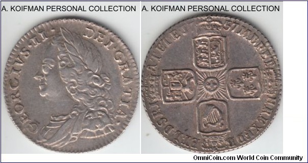 KM-582.2, 1757 Great Britain 6 pence; silver, slanted reeded edge; extra fine or about.