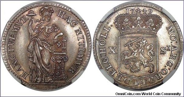 Holland, 10 Stuivers. NGC MS64.