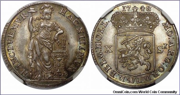 Holland, 10 Stuivers. NGC MS65.