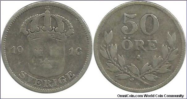 Sweden 50 Öre 1916