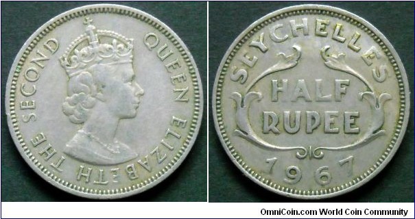 Seychelles half rupee.
1967