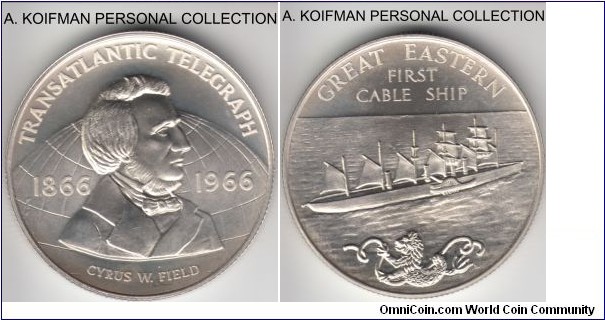 1966 Heraldic Art commemorative medal, Great Eastern, issue XXIII; silver, reeded edge; excellent luster, mintage 6,000.