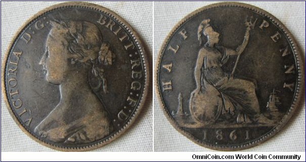 1861 halfpenny aF