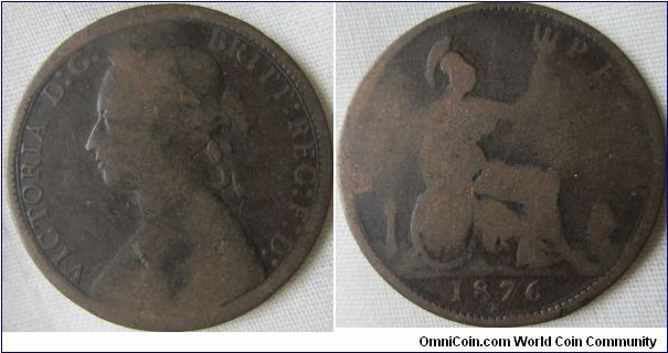 1876 H halfpenny low grade