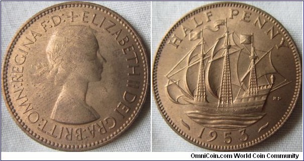 1953 halfpenny AUNC