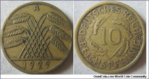 fine grade 1929 A 10 pfennig