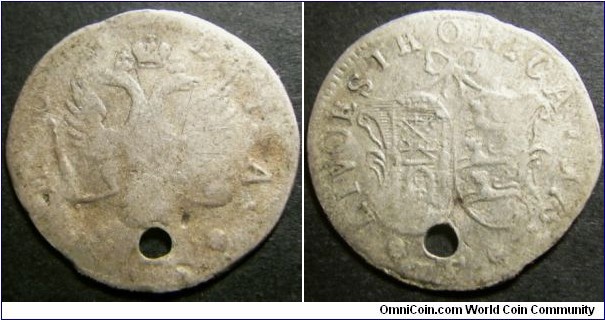 Russia Baltic States 1757 4 kopek. Holed. Weight: 0.86g