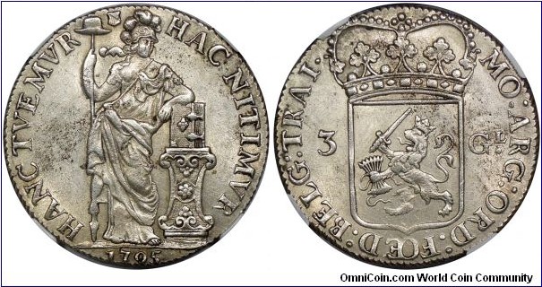 Batavian Republic (1795-1806), Utrecht, 3 Gulden. NGC MS61.